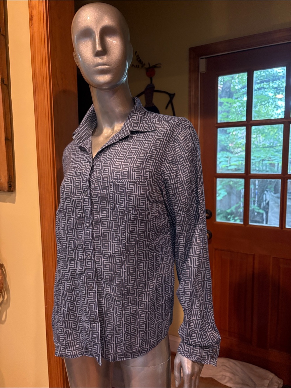 Women’s Geometric Print Button-Up Blouse - Blue Bianca